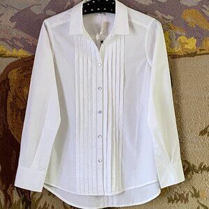 NWT Sundance Sz S Womens White Blouse Shirt Long Sleeve Pleated Front Cotton